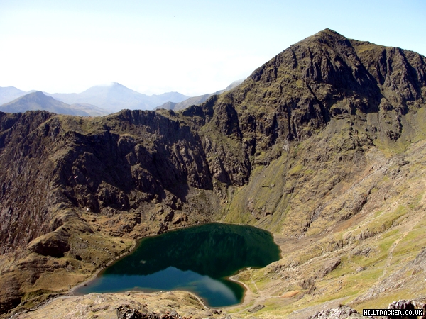 The summit of Snowdon rising up from Glaslyn A photo of Snowdona and Glaslyn